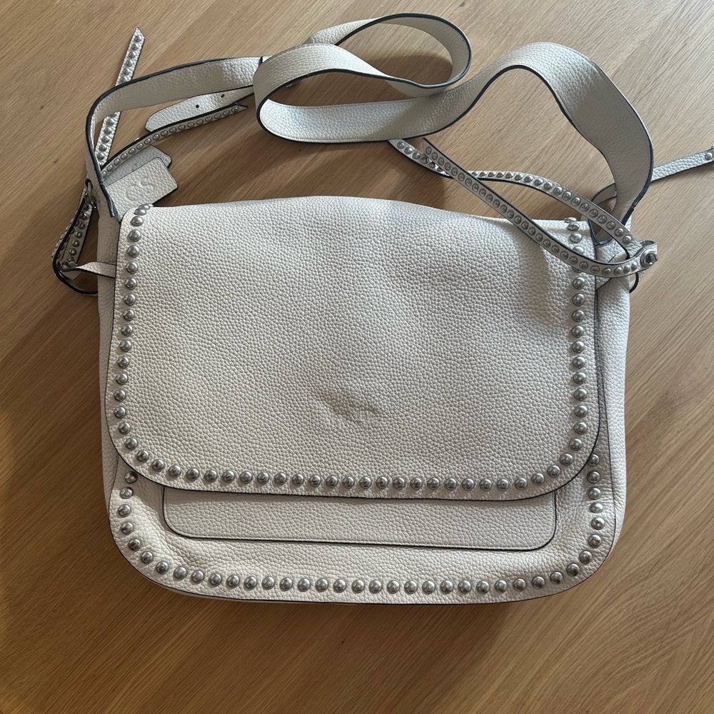 Coach - Dakotah White Pebbled Leather Saddle Bag with Silver Rivets